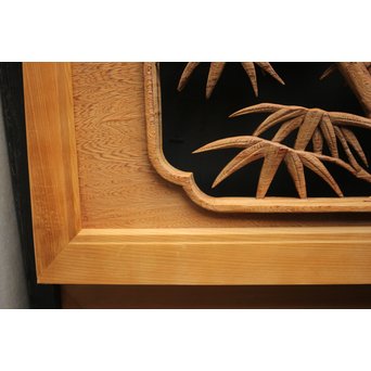 在銘 竹虎木彫欄間 2枚1組　R0143Y 