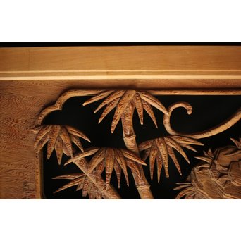 在銘 竹虎木彫欄間 2枚1組　R0143Y 