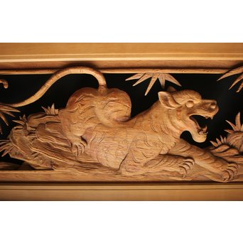 在銘 竹虎木彫欄間 2枚1組　R0143Y 