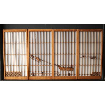 黒柿と乳白色ガラスの書院 4枚1組　R0144YD