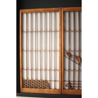 黒柿と乳白色ガラスの書院 4枚1組　R0144YD 