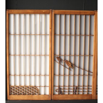 黒柿と乳白色ガラスの書院 4枚1組　R0144YD 