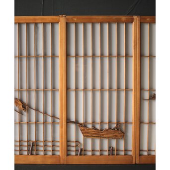 黒柿と乳白色ガラスの書院 4枚1組　R0144YD 