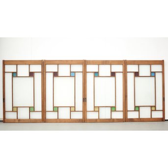 多色ガラス 中型プレスガラス戸 4枚1組　GD0092