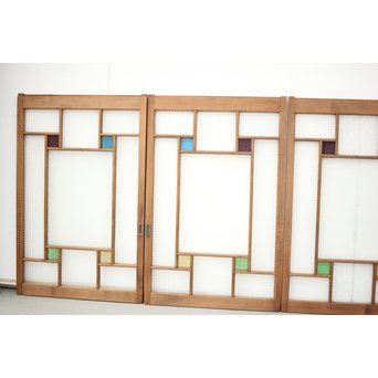 多色ガラス 中型プレスガラス戸 4枚1組　GD0092 