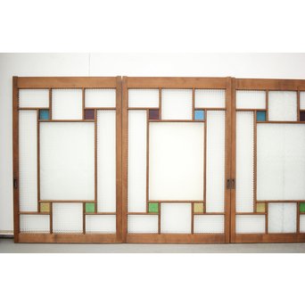 多色ガラス 中型プレスガラス戸 4枚1組　GD0092 