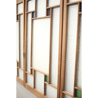 多色ガラス 中型プレスガラス戸 4枚1組　GD0092 