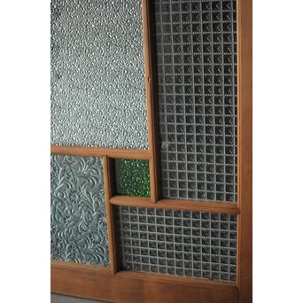 多色ガラス 中型プレスガラス戸 4枚1組　GD0092 