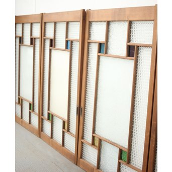 多色ガラス 中型プレスガラス戸 4枚1組　GD0092 