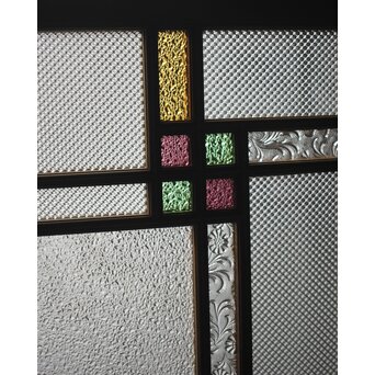 多色ガラス 中型細分プレスガラス戸 4枚1組　GD0093 色ガラスと様々なプレスガラス