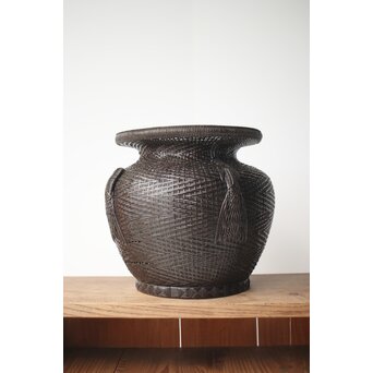 唐物牡丹籠写 手付宮島籠 六兵衛作 竹篭　U274