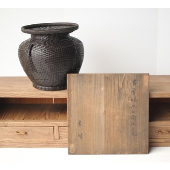 唐物牡丹籠写 手付宮島籠 六兵衛作 竹篭　U274 