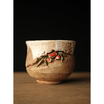 楽山焼 細密蟹彫湯呑　P323