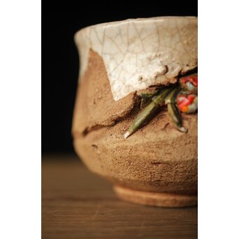 楽山焼 細密蟹彫湯呑　P323 