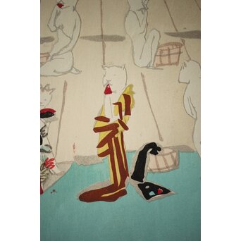 木村荘八《猫の銭湯 The public bath of a cat》木版画　Z282 