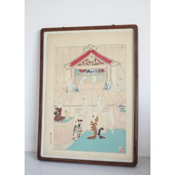 木村荘八《猫の銭湯 The public bath of a cat》木版画　Z282 