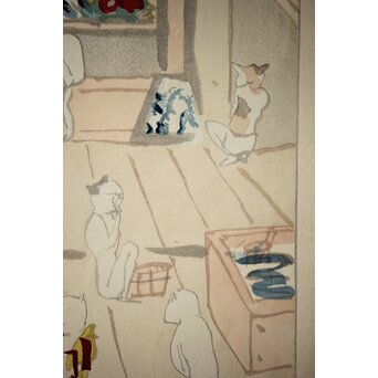 木村荘八《猫の銭湯 The public bath of a cat》木版画　Z282 