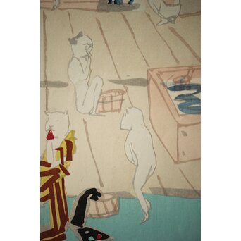 木村荘八《猫の銭湯 The public bath of a cat》木版画　Z282 