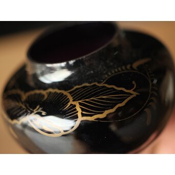 紫江戸ガラス 金泥絵茶入/盃台　Y033 