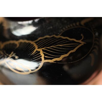 紫江戸ガラス 金泥絵茶入/盃台　Y033 