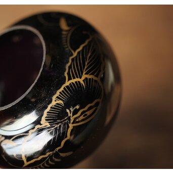 紫江戸ガラス 金泥絵茶入/盃台　Y033 