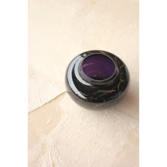 紫江戸ガラス 金泥絵茶入/盃台　Y033 