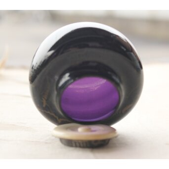 紫江戸ガラス 金泥絵茶入/盃台　Y033 