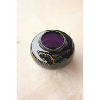 紫江戸ガラス 金泥絵茶入/盃台　Y033 
