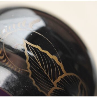 紫江戸ガラス 金泥絵茶入/盃台　Y033 