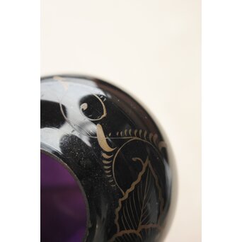 紫江戸ガラス 金泥絵茶入/盃台　Y033 