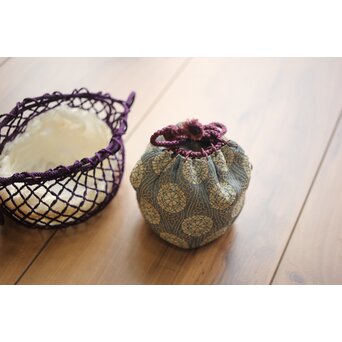 紫江戸ガラス 金泥絵茶入/盃台　Y033 