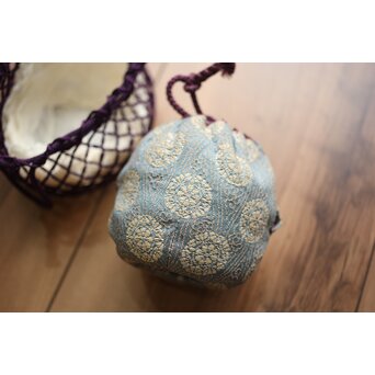 紫江戸ガラス 金泥絵茶入/盃台　Y033 