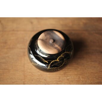 紫江戸ガラス 金泥絵茶入/盃台　Y033 