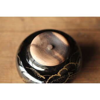 紫江戸ガラス 金泥絵茶入/盃台　Y033 