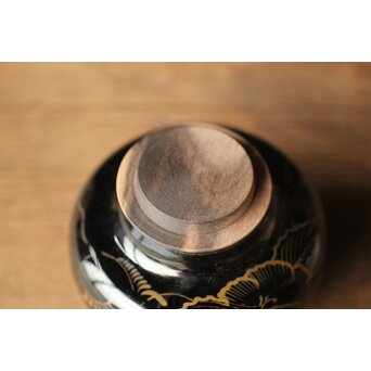 紫江戸ガラス 金泥絵茶入/盃台　Y033 