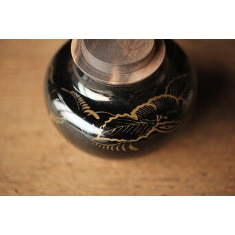 紫江戸ガラス 金泥絵茶入/盃台　Y033 