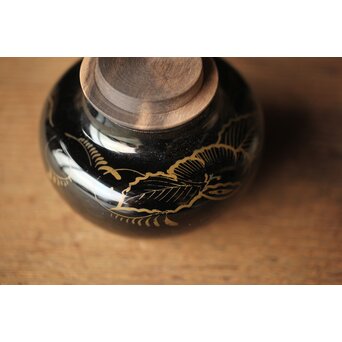 紫江戸ガラス 金泥絵茶入/盃台　Y033 