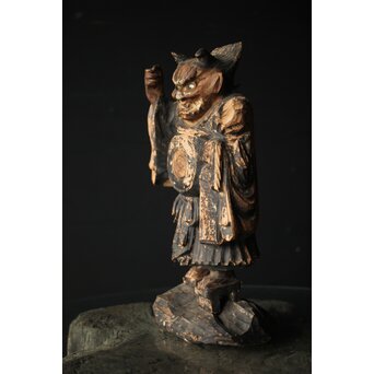 木彫玉眼 大津絵 鬼の寒念仏　X338 