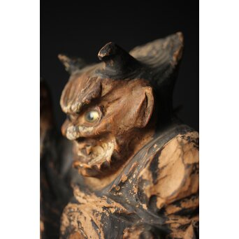 木彫玉眼 大津絵 鬼の寒念仏　X338 