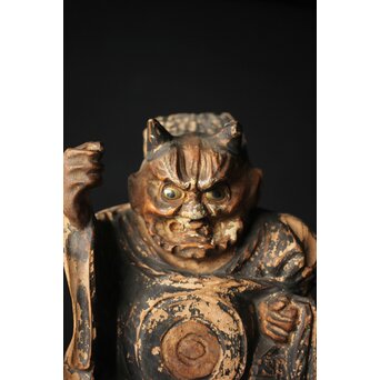 木彫玉眼 大津絵 鬼の寒念仏　X338 