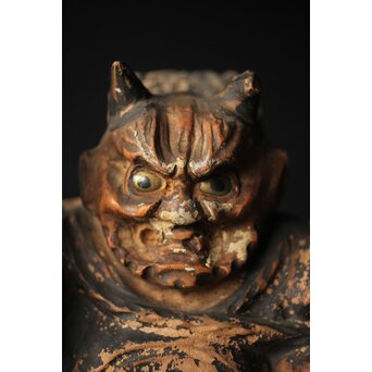 木彫玉眼 大津絵 鬼の寒念仏　X338 