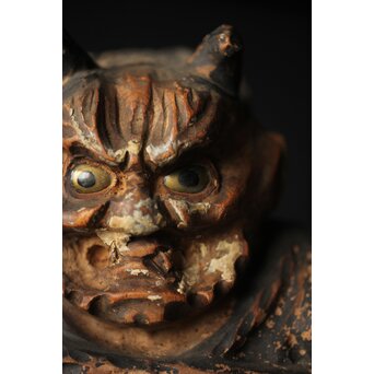 木彫玉眼 大津絵 鬼の寒念仏　X338 