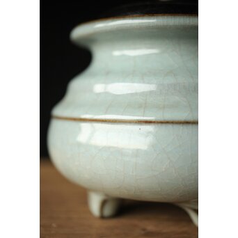 原口卓士 粉青青磁香炉 唐木蓋　P327 