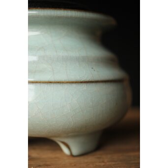 原口卓士 粉青青磁香炉 唐木蓋　P327 