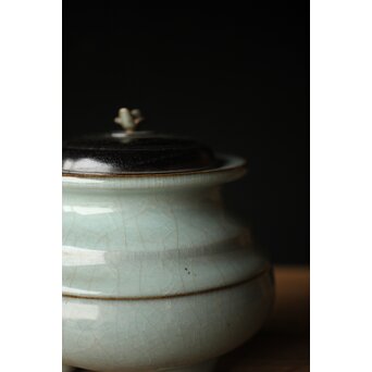 原口卓士 粉青青磁香炉 唐木蓋　P327 