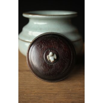 原口卓士 粉青青磁香炉 唐木蓋　P327 