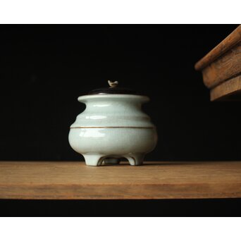 原口卓士 粉青青磁香炉 唐木蓋　P327