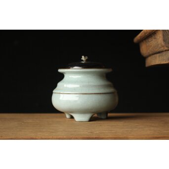 原口卓士 粉青青磁香炉 唐木蓋　P327 