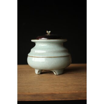 原口卓士 粉青青磁香炉 唐木蓋　P327 