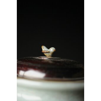 原口卓士 粉青青磁香炉 唐木蓋　P327 